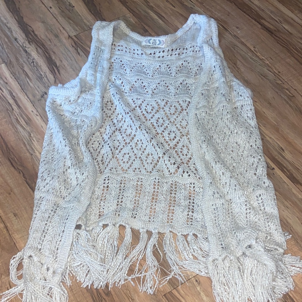 Pink Rose Cream Fringe Cardigan